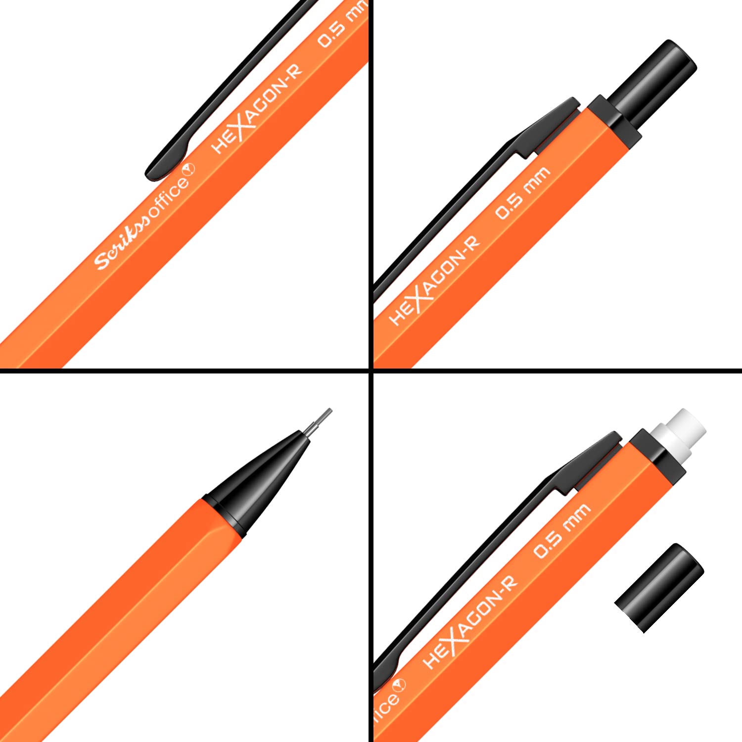 Scrikss 0.5 Mm Cute Aesthetic Mechanical Clutch Lead Pen Pencil | For Drafting Sketching Drawing | Orange Penpencil | Hexagon-R