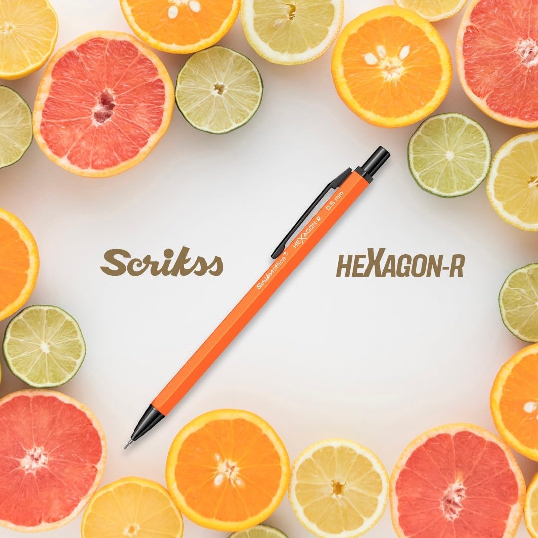 Scrikss 0.5 Mm Cute Aesthetic Mechanical Clutch Lead Pen Pencil | For Drafting Sketching Drawing | Orange Penpencil | Hexagon-R