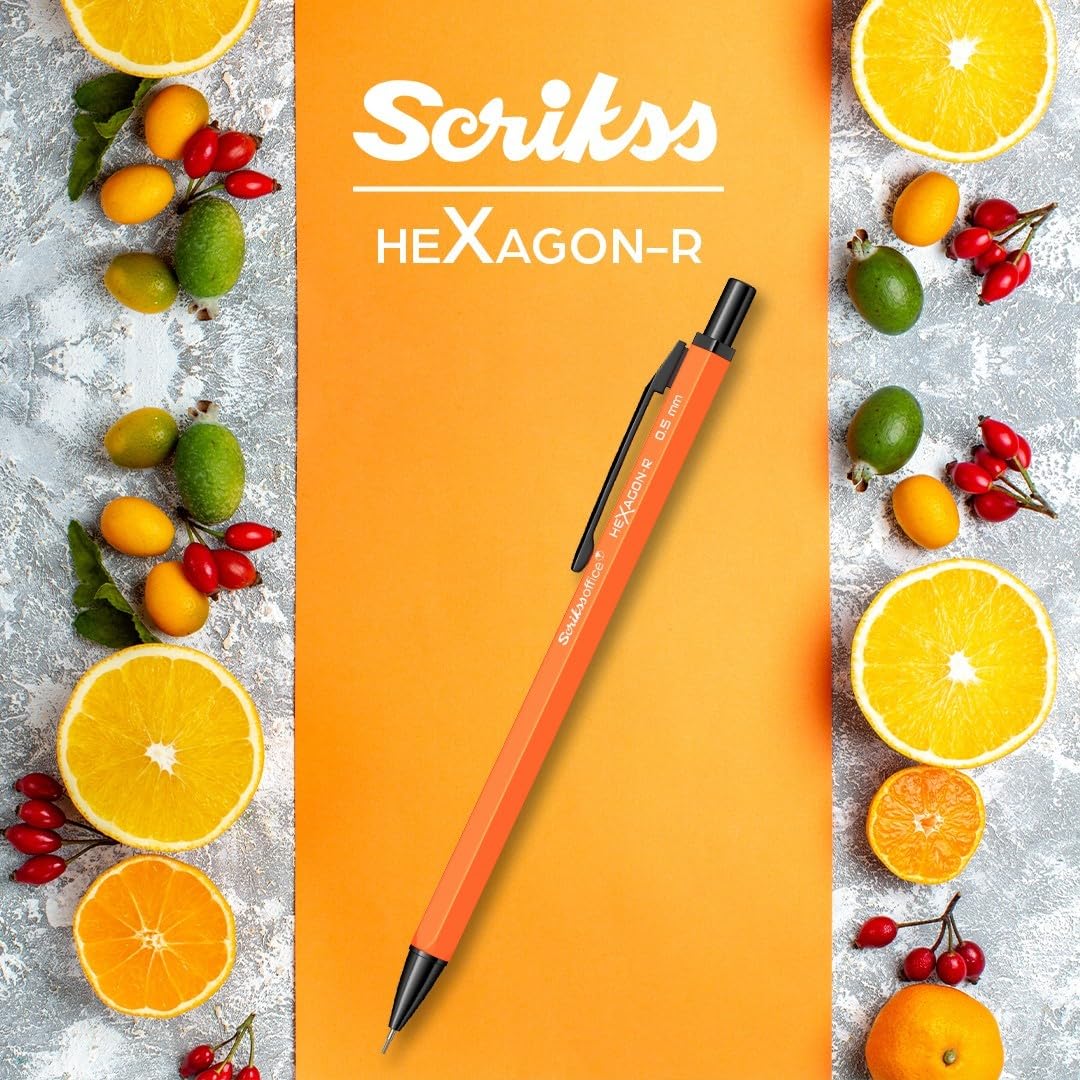 Scrikss 0.5 Mm Cute Aesthetic Mechanical Clutch Lead Pen Pencil | For Drafting Sketching Drawing | Orange Penpencil | Hexagon-R