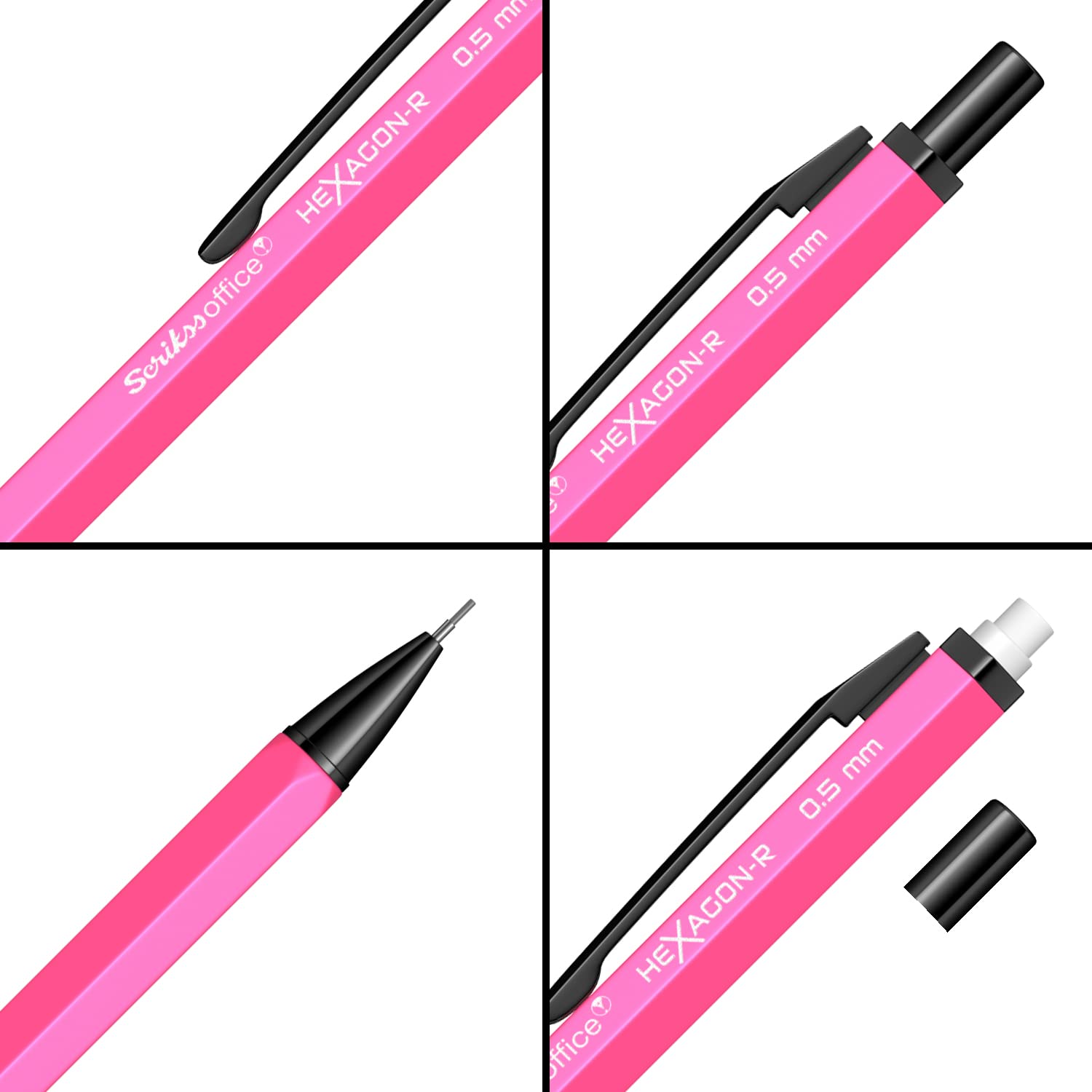 Scrikss 0.5 Mm Cute Aesthetic Mechanical Clutch Lead Pen Pencil | For Drafting Sketching Drawing | Pink Penpencil | Hexagon-R