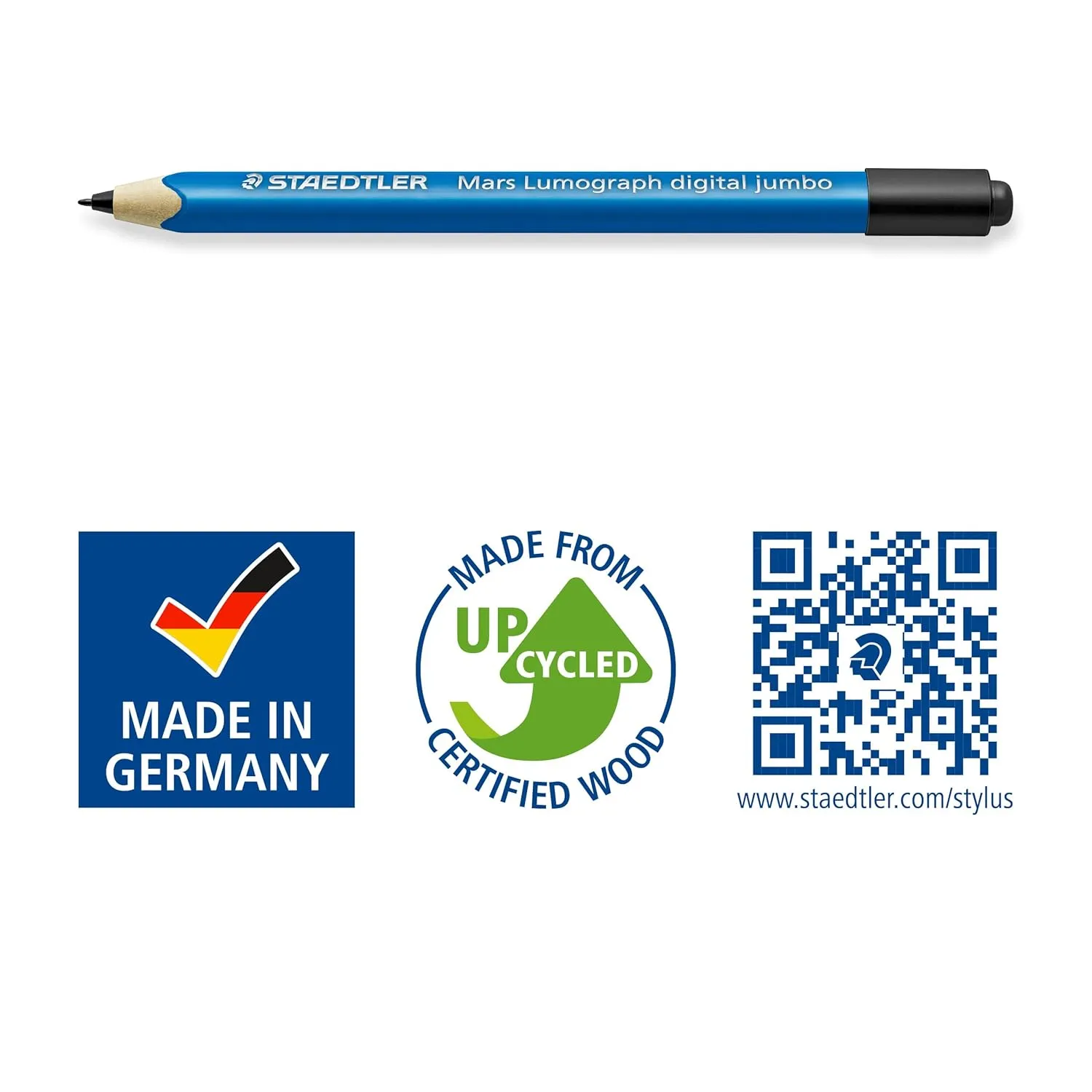 Staedtler Mars Digital Jumbo 180J 22nd EMR Stylus with Soft Digital Eraser. Stylus for Digital Writing, Drawing and Erasing on EMR Touch Screens (4,096 Pressure Levels, 0.7 mm Tip)