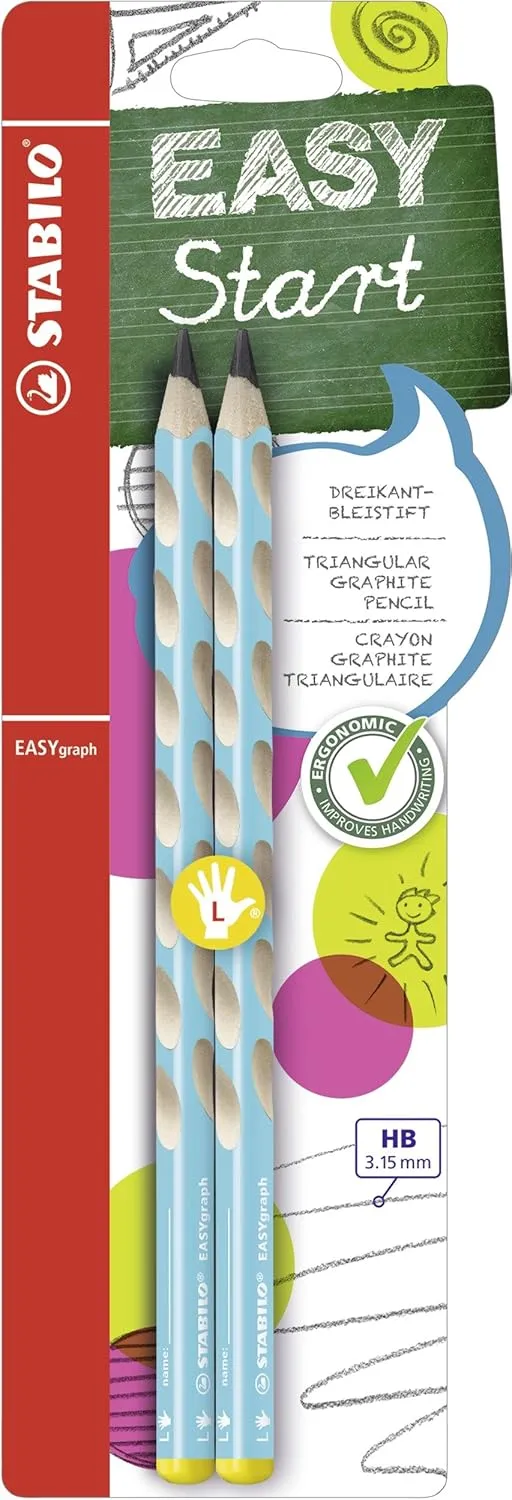 STABILO 3.15 mm HB Ergonomic Graphite Wooden Pencil | Left Handed | Easygraph | Pack of 2 | Blue