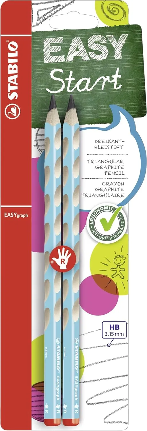 STABILO 3.15 mm HB Ergonomic Graphite Wooden Pencil | Right Handed | Easygraph | Pack of 2 | Blue