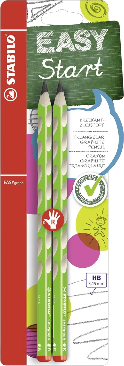 STABILO 3.15 mm HB Ergonomic Graphite Wooden Pencil | Right Handed | Easygraph | Pack of 2 | Green