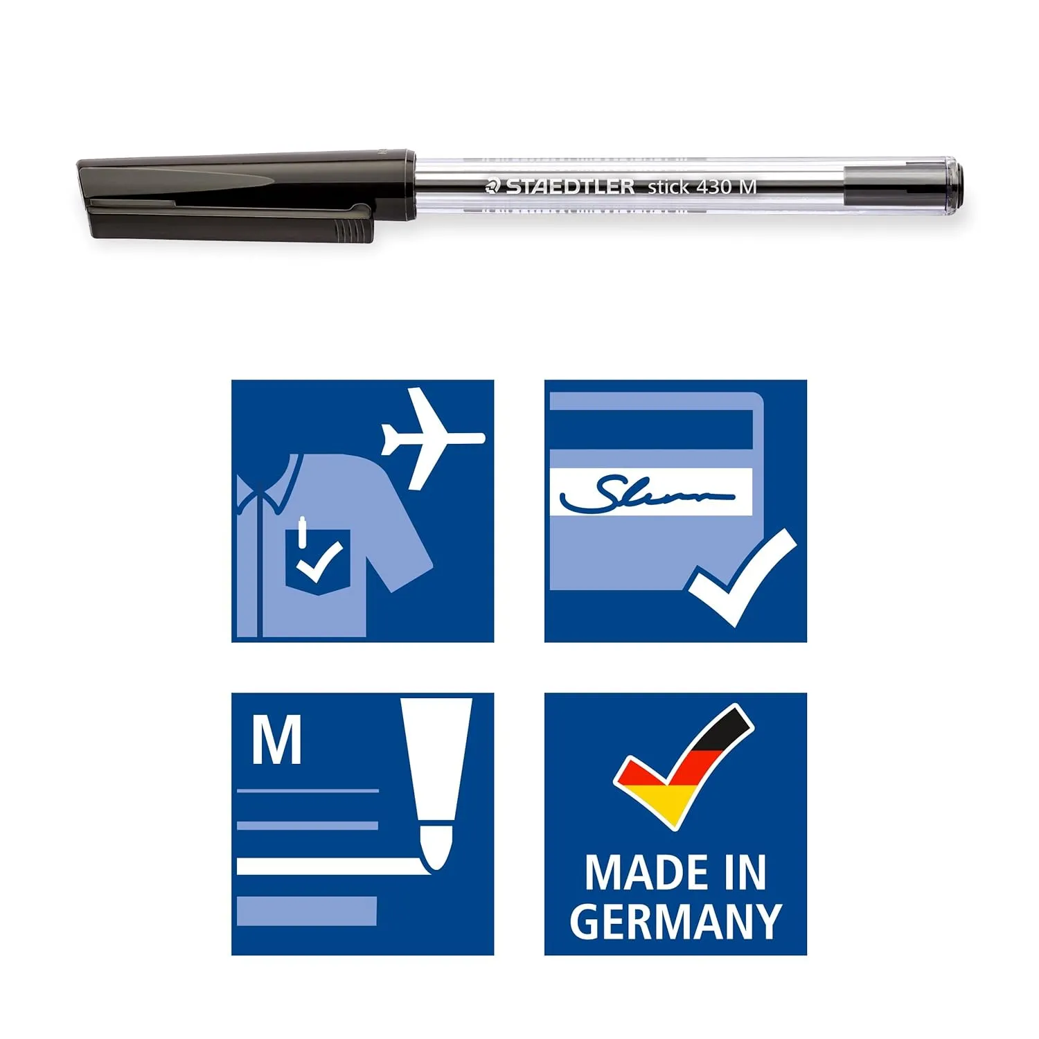 Staedtler Stick 430 M-9 Medium Ballpoint Pen - Pack of 10 (Black)