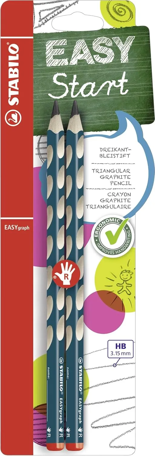 STABILO 3.15 mm HB Ergonomic Graphite Wooden Pencil | Right Handed | Easygraph | Pack of 2 | Petrol