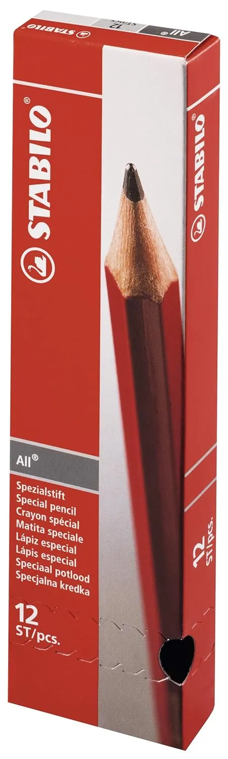 STABILO 8045 All Coloured Pencil Crayons for Almost All Surfaces, 3.3 mm, Brown, Pack of 12