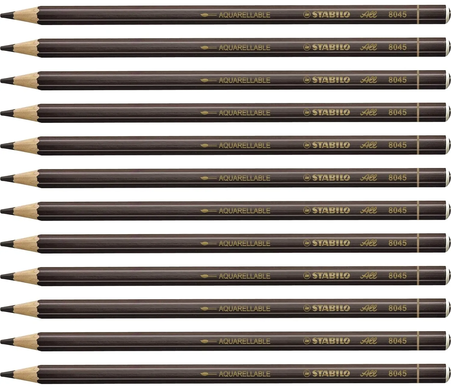 STABILO 8045 All Coloured Pencil Crayons for Almost All Surfaces, 3.3 mm, Brown, Pack of 12