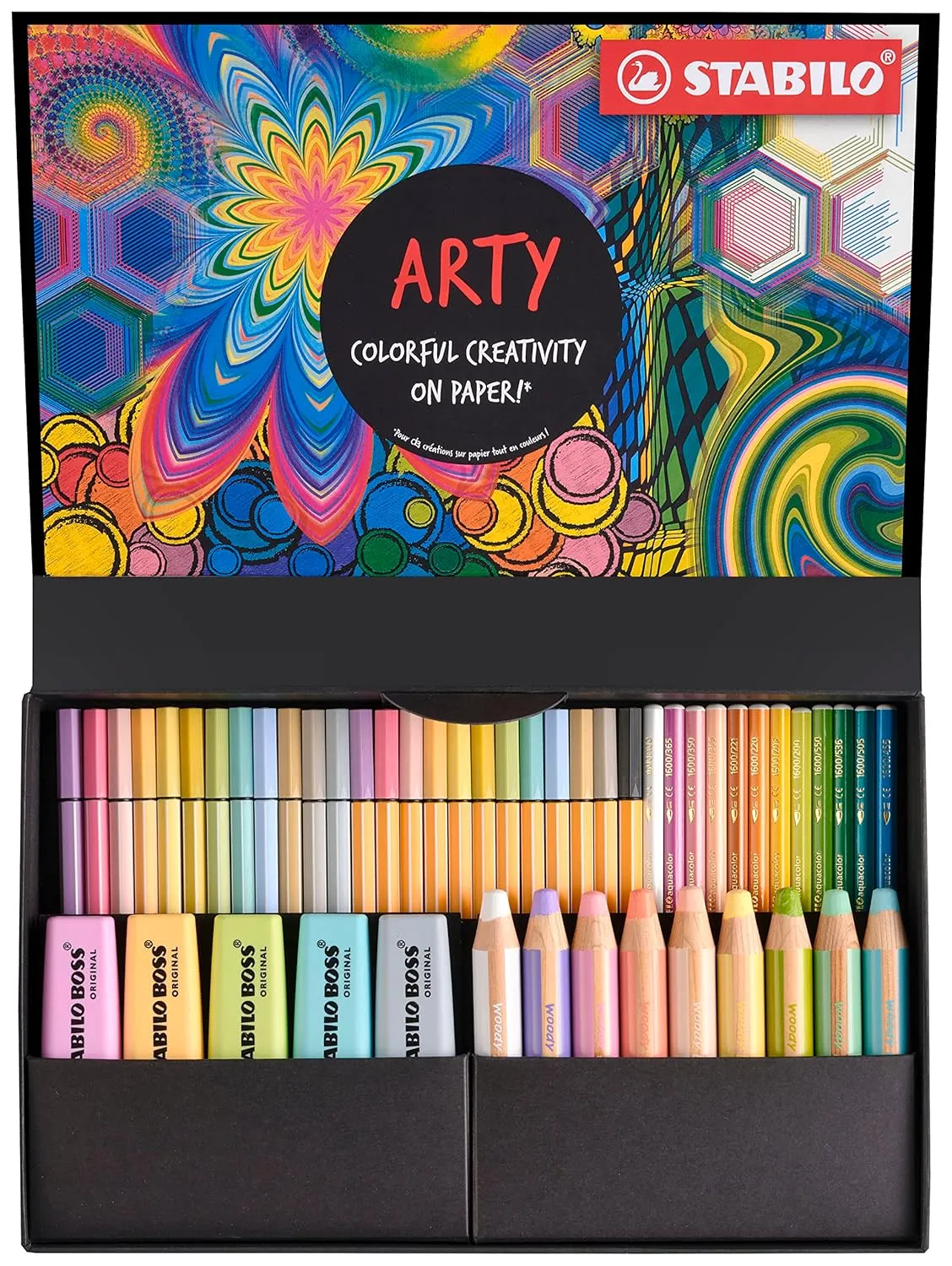 STABILO Art Creative Set Pastel - Pack of 50 - Highlighters, Multi-Talent Pens, Watercolour Colouring Pencils, Fineliner