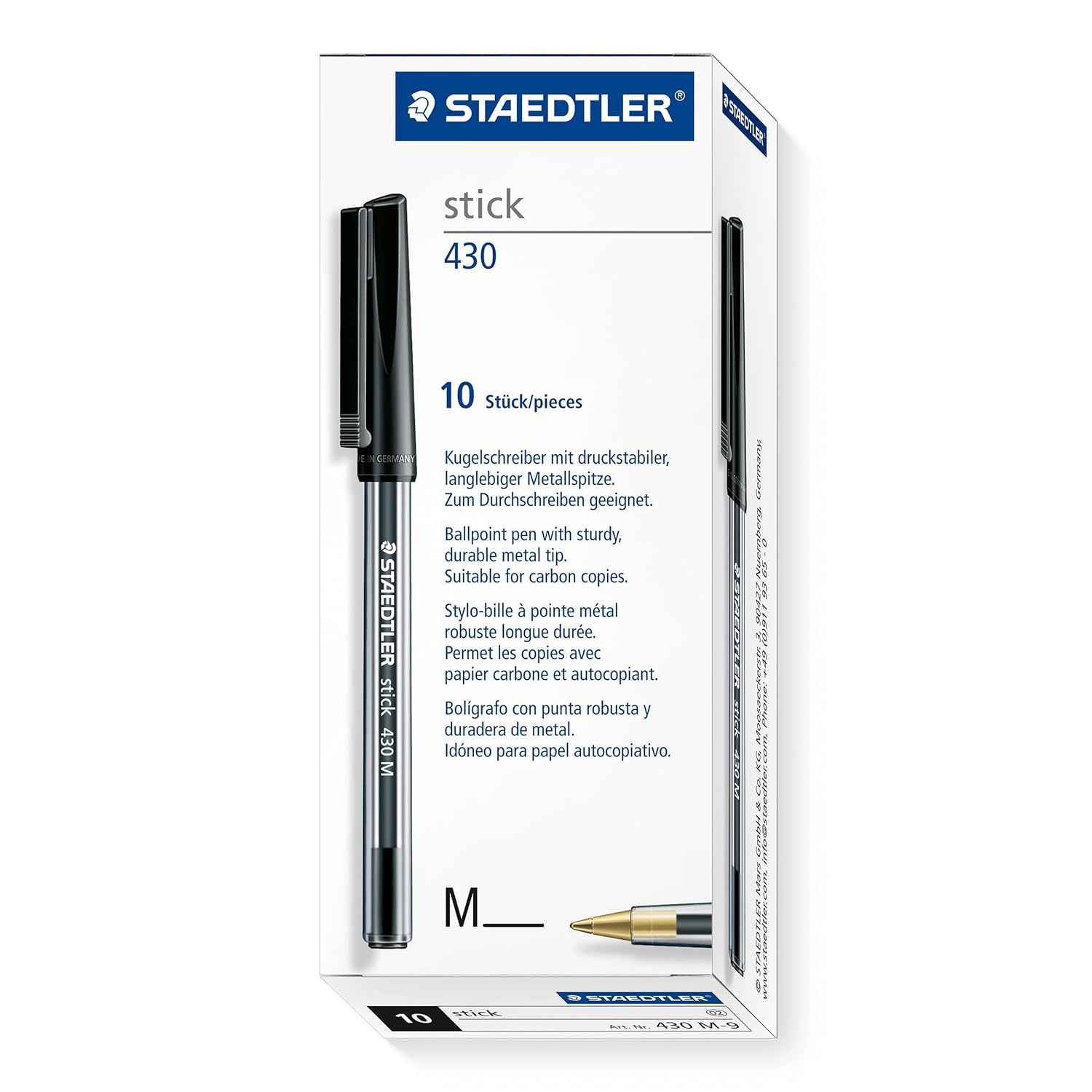 Staedtler Stick 430 M-9 Medium Ballpoint Pen - Pack Of 10 (Black)