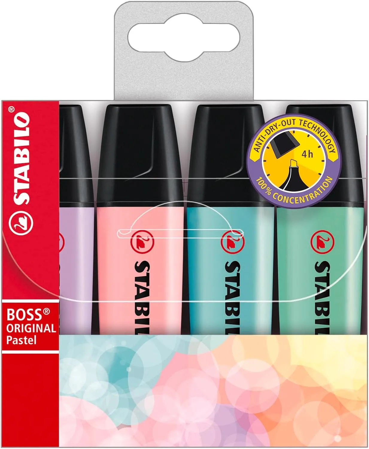 STABILO BOSS Original Pastel - Highlighter Pen - Wallet of 4 (Assorted Colours)