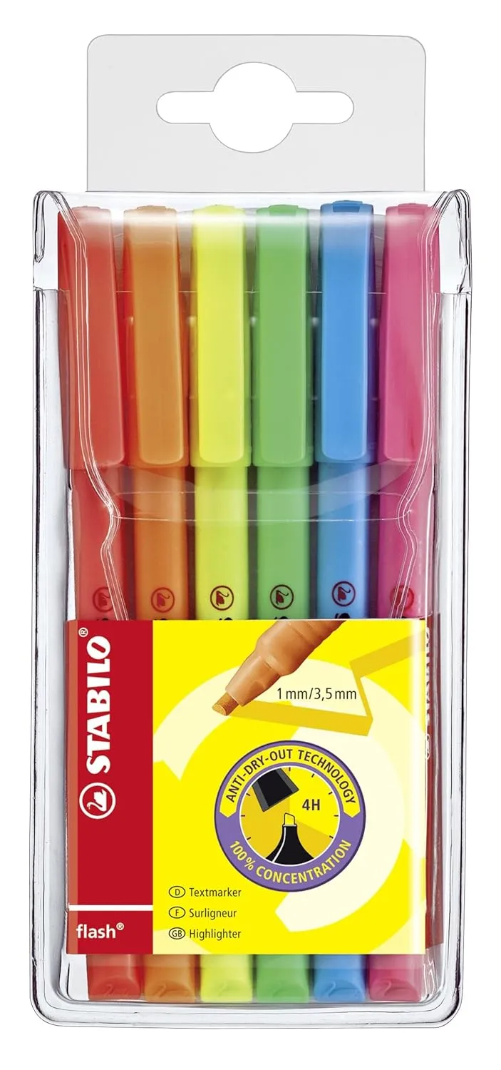 STABILO Cute Highlighter Pens | Flash | Pack of 6 | Assorted Colours