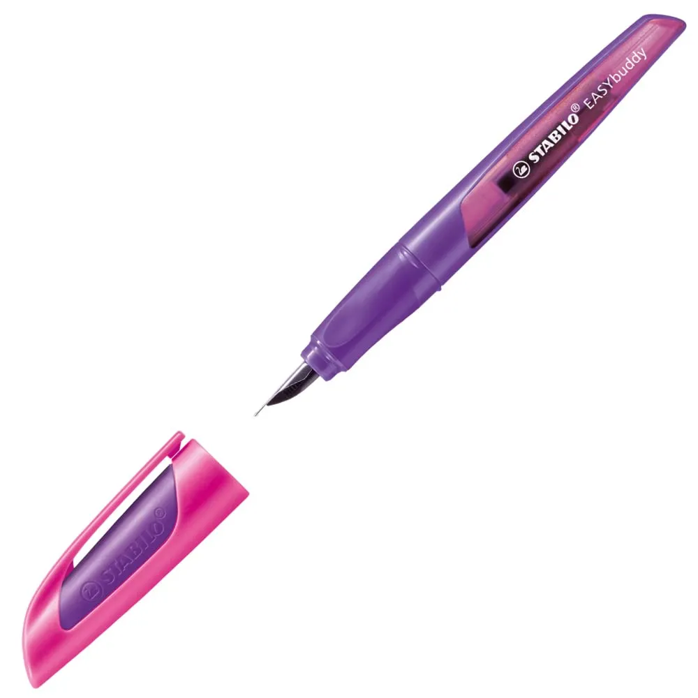 STABILO EASYbuddy - School Fountain Pen for Beginners, with erasable Blue Ink and adapted Nib - Purple/Magenta