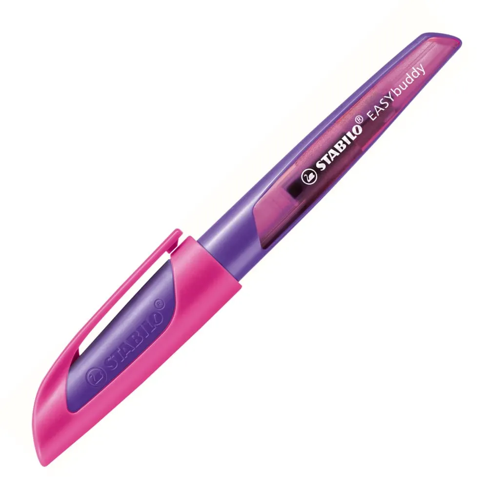 STABILO EASYbuddy - School Fountain Pen for Beginners, with erasable Blue Ink and adapted Nib - Purple/Magenta