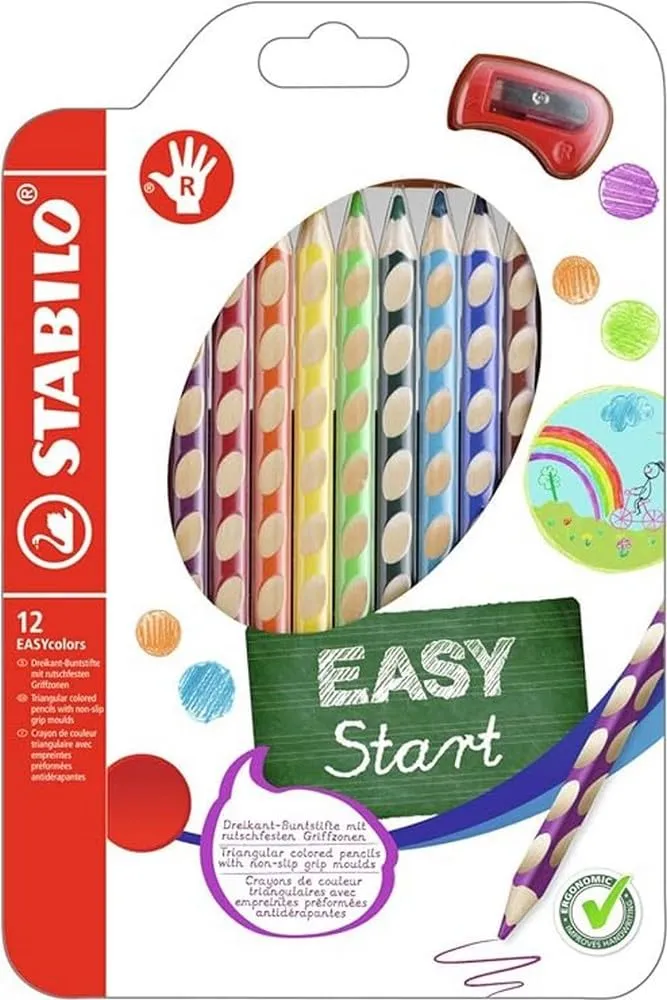STABILO Easycolours Ergonomic Colouring Pencil for Right Handed - Assorted Colours, Wallet Of 12