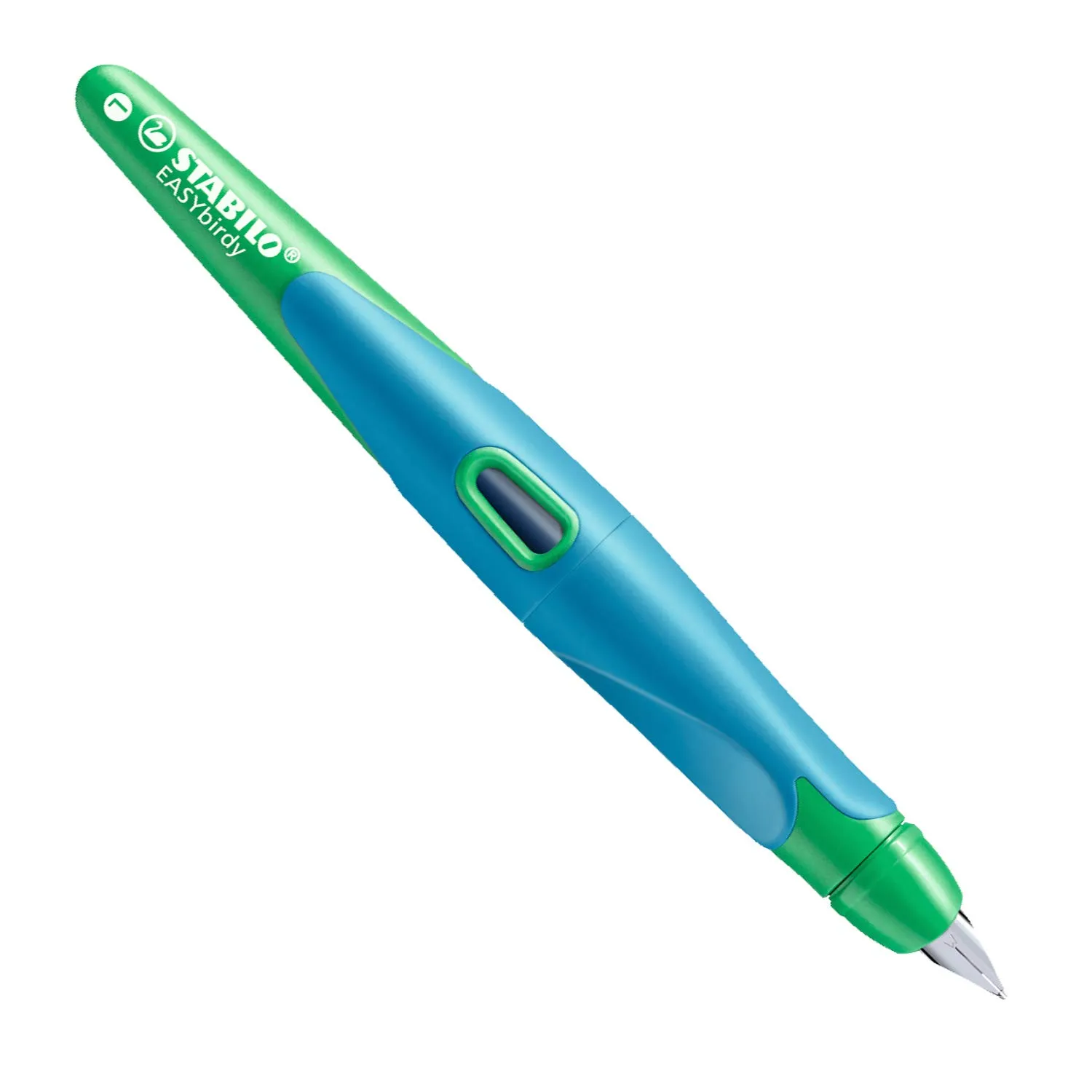 STABILO Ergonomic School Fountain Pen EASYbirdy - M Nib - Left Handed - Sky Blue/Grass Green