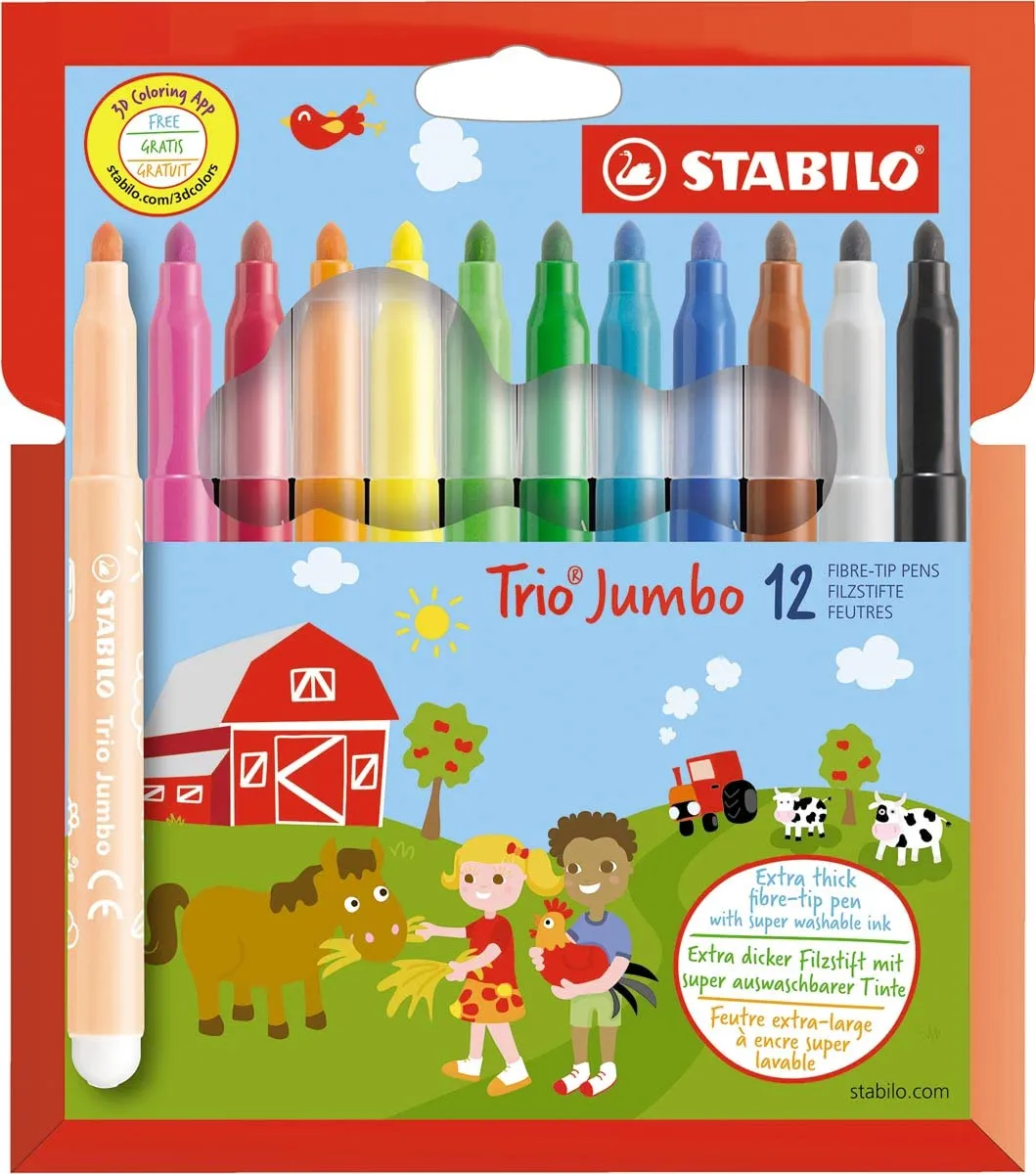 STABILO Extra-Thick Fiber-Tip Pen Trio Jumbo - Pack of 1 - Multicolors