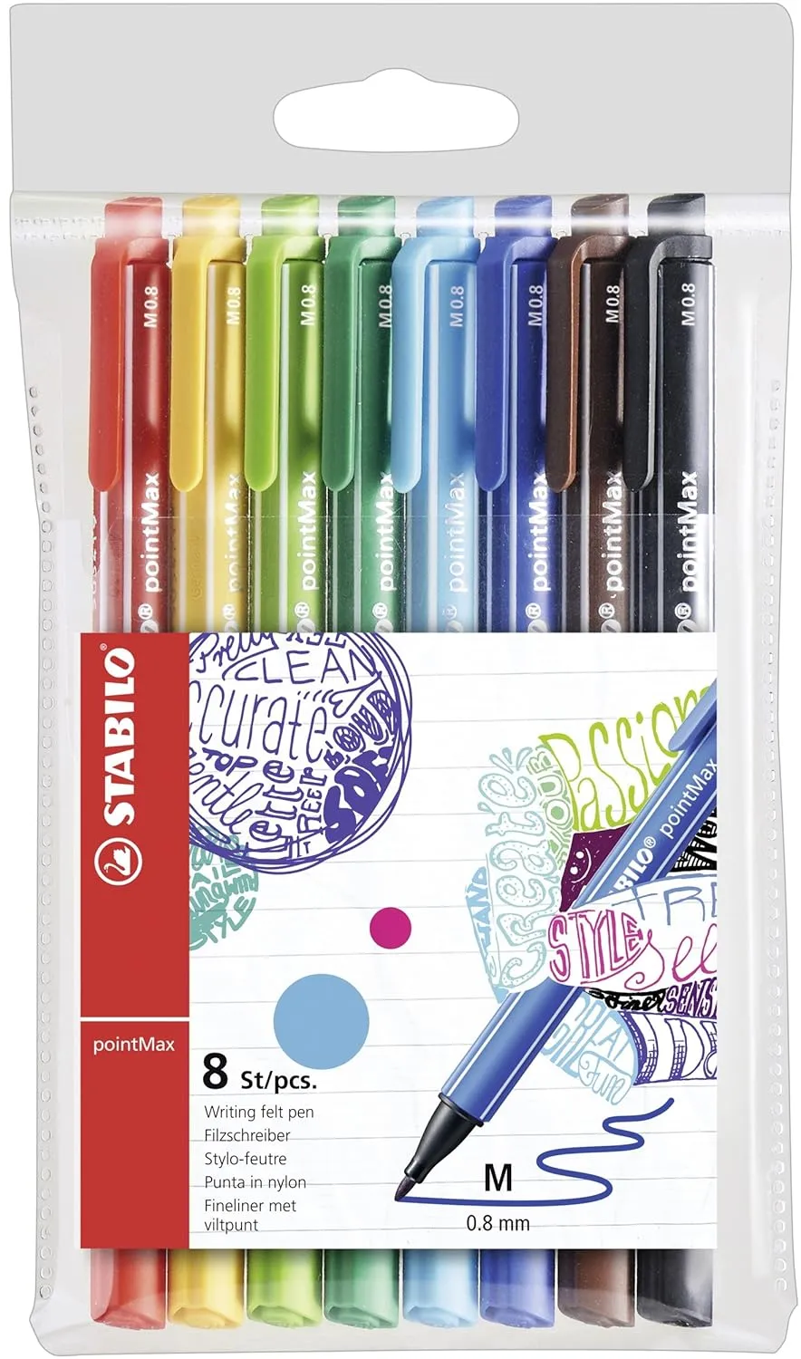 STABILO Fineliner pointMax - Pack of 8 - Assorted Colours