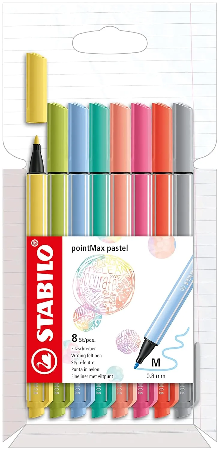 STABILO Fineliner pointMax - Pack of 8 - Assorted Pastel Colours