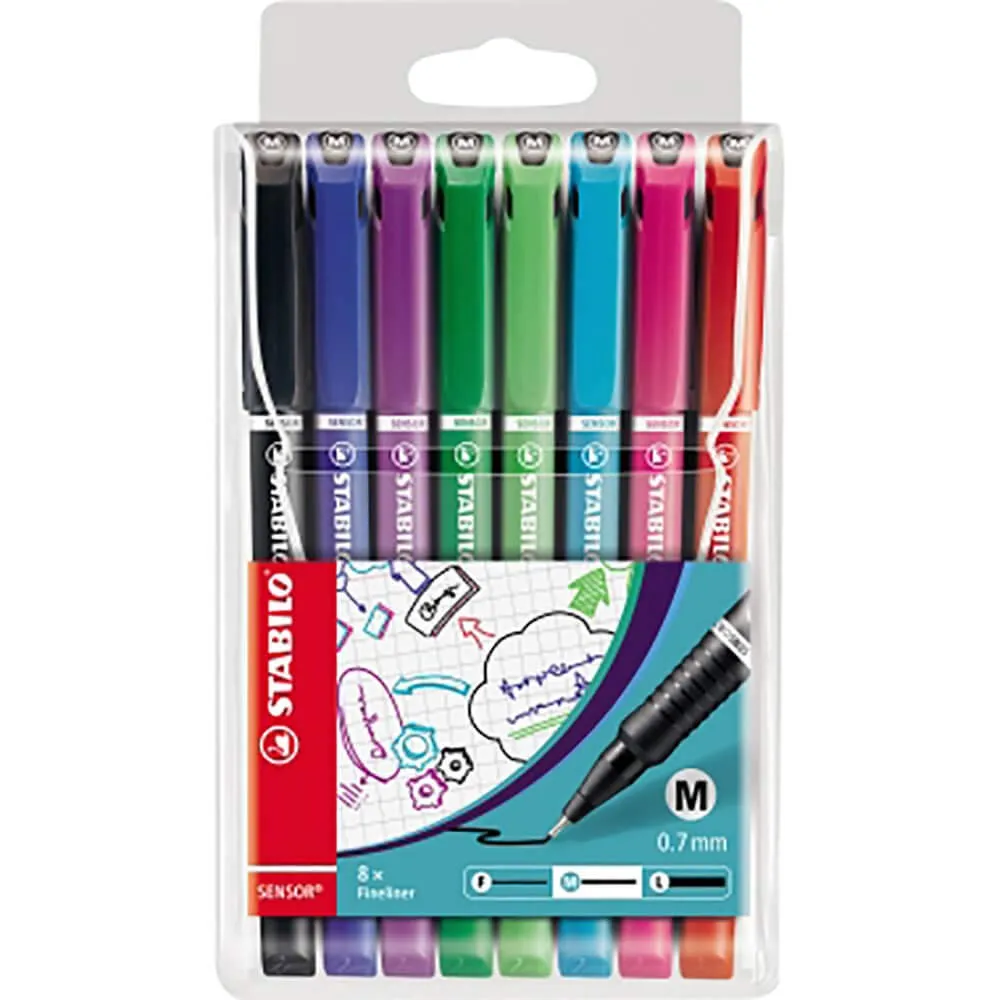 STABILO Fineliner SENSOR M Wallet of 8 Mixed Colours