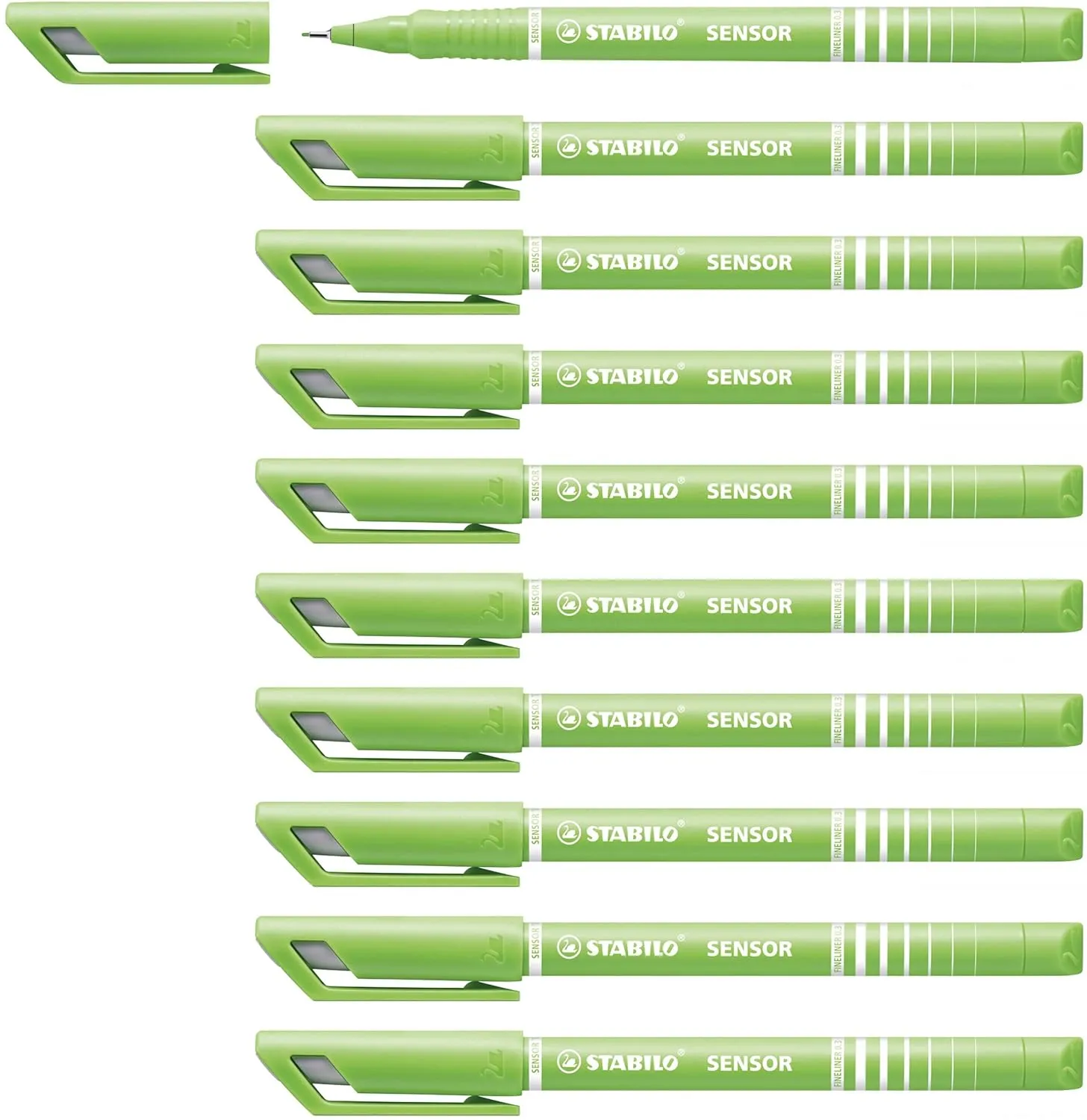 STABILO Fineliner with Cushioned F-Tip SENSOR F - Pack of 10 - Light Green