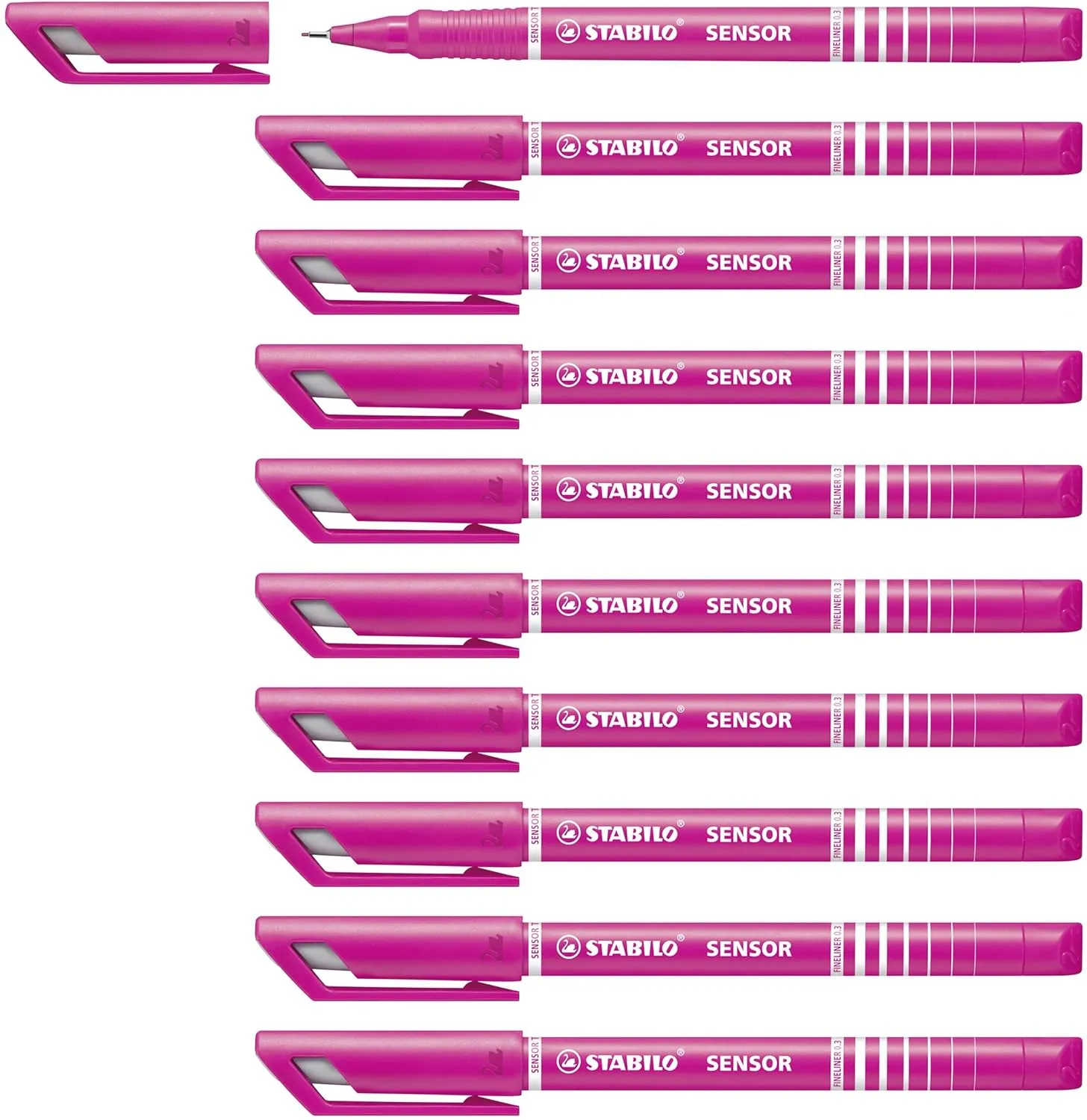 STABILO Fineliner with Cushioned F-Tip SENSOR F - Pack of 10 - Pink
