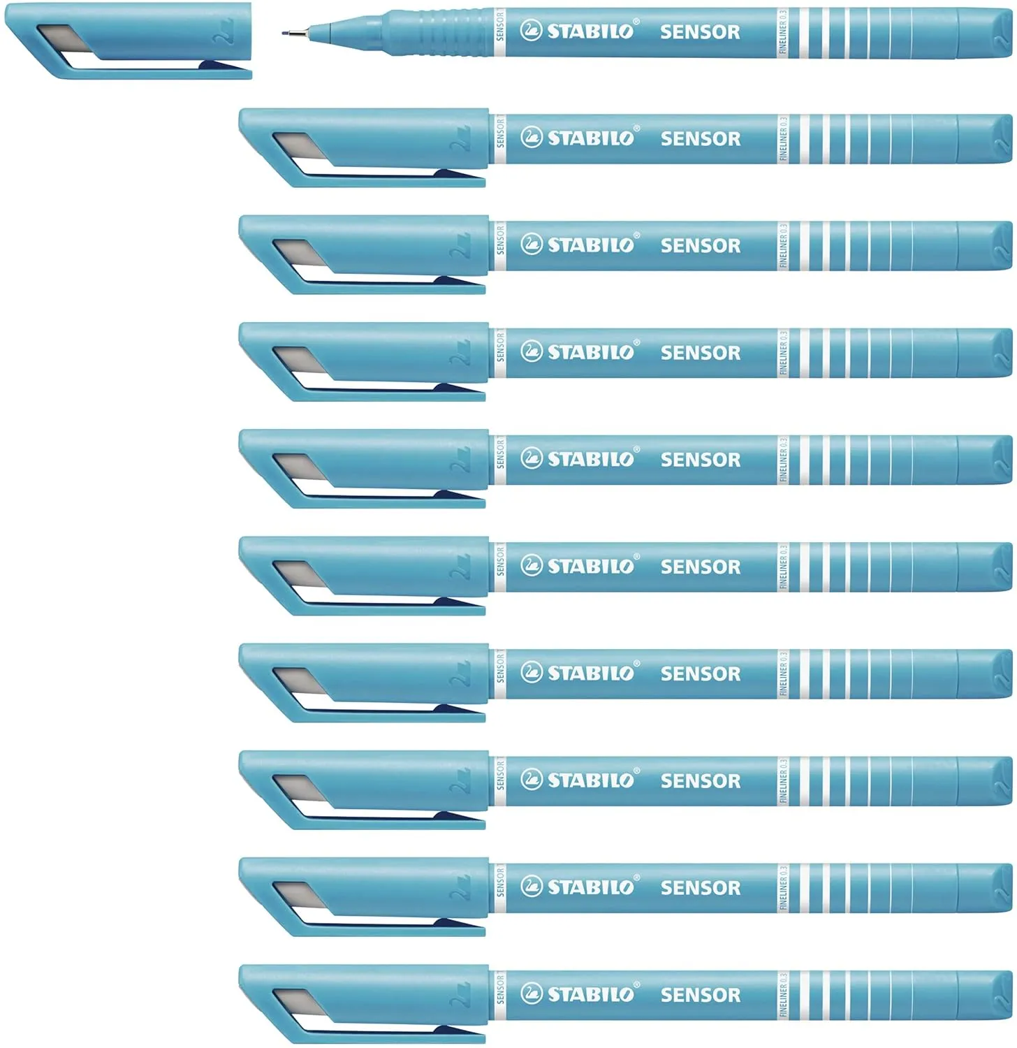 STABILO Fineliner with Cushioned F-Tip SENSOR F - Pack of 10 - Turquoise