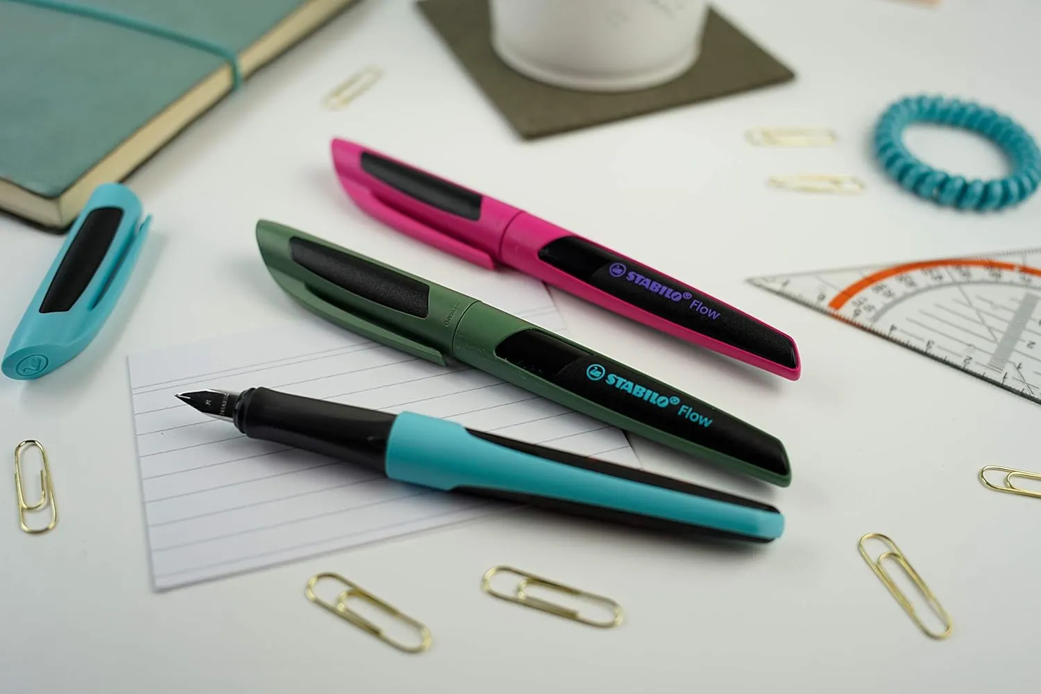 STABILO Flow SPORTY Fountain Ink Pen - Forest/Black   1 Blue Ink Cartridge