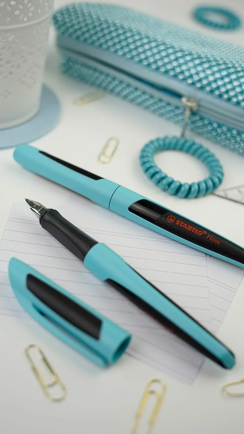 STABILO Flow SPORTY Fountain Pen - Purist Blue/Black   1 Blue Ink Cartridge