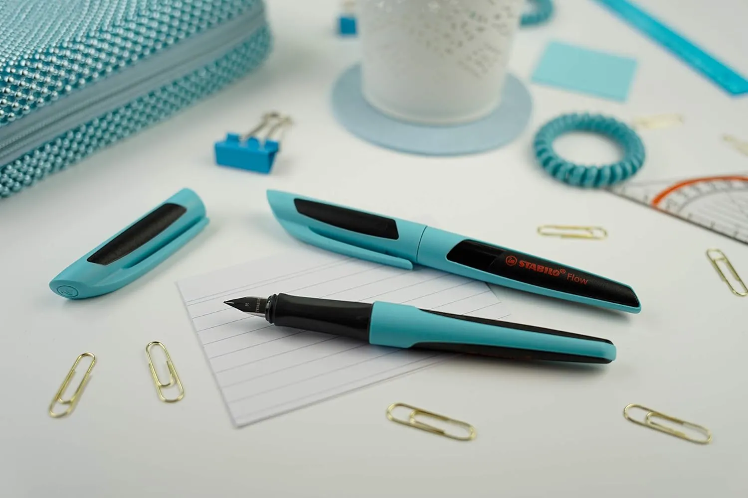 STABILO Flow SPORTY Fountain Pen - Purist Blue/Black   1 Blue Ink Cartridge