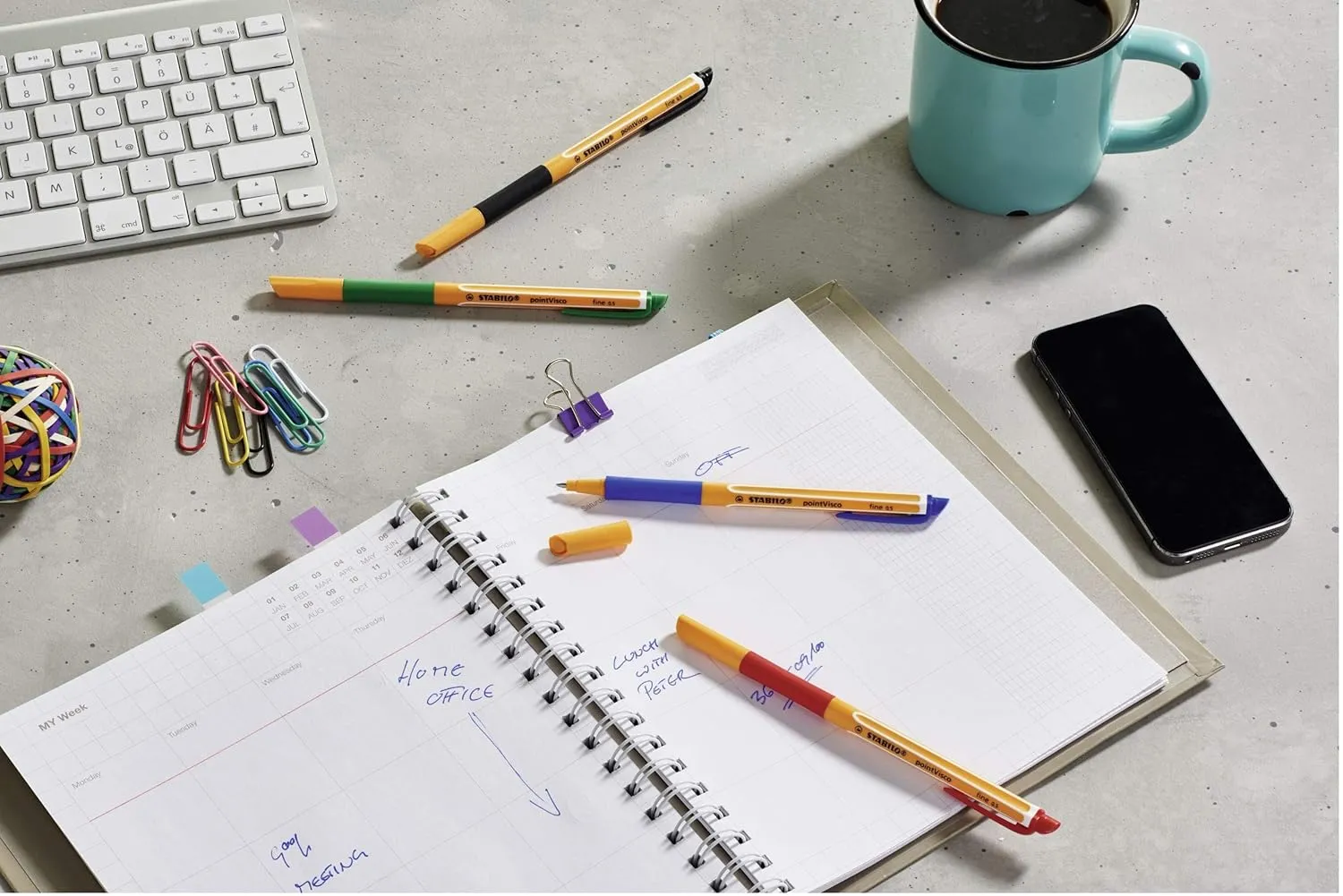 STABILO Gel Roller Ball Pen | Wallet of 4 | Blue Red Green Black | pointVisco