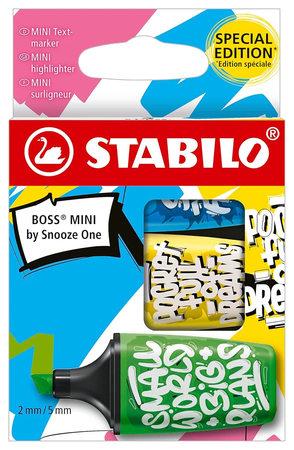 STABILO Highlighter Pen Set | BOSS MINI by Snooze One | Pack of 3 | Blue Yellow Green