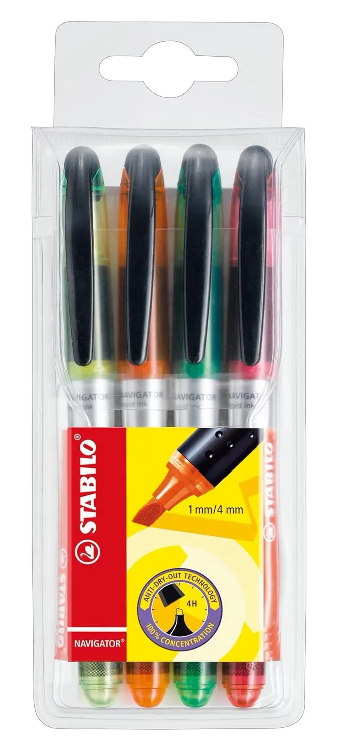STABILO Highlighter Pen Set | NAVIGATOR | Green Orange Pink Yellow