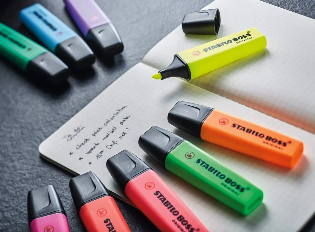 STABILO Highlighter Pen Set BOSS ORIGINAL | Big Box of 4 Fluorescent Colours | Yellow, Orange, Green, Pink