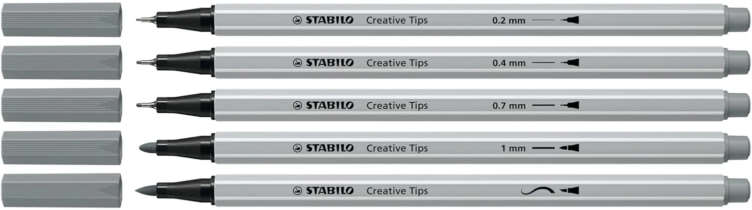 STABILO Multi Liner Set Creative Tips - Arty - Pack of 10 - Black, Medium Grey