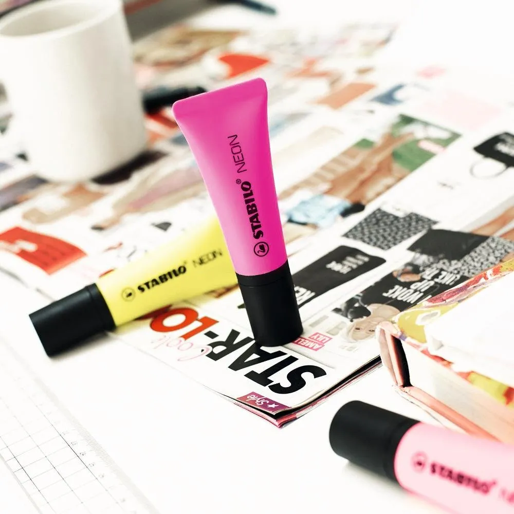 STABILO Neon Highlighter Pen Set | Yellow Green Pink Orage Magenta | Multicolor