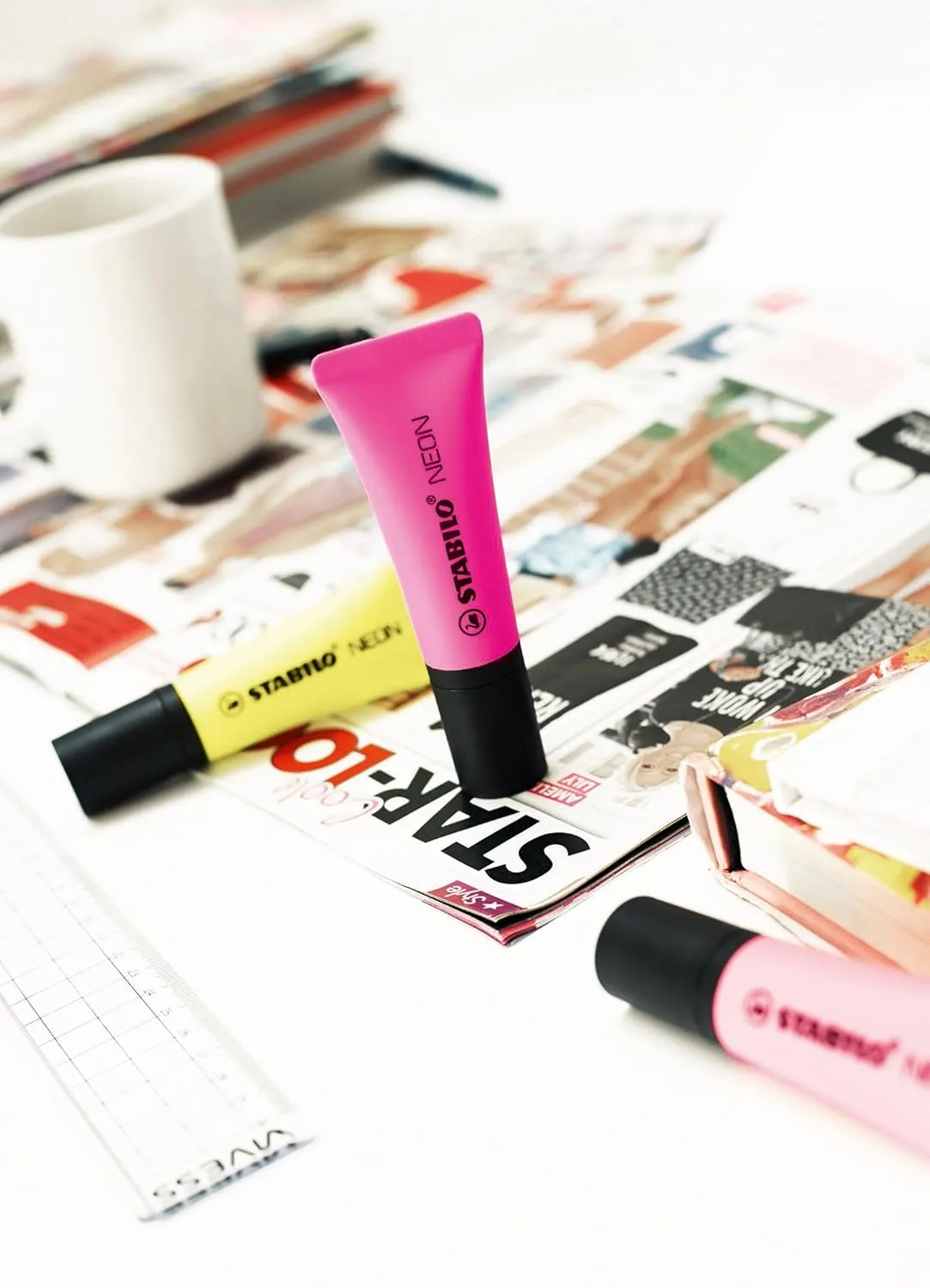 STABILO Neon Highlighter Pen Set | Yellow Green Pink Orage Magenta | Multicolor