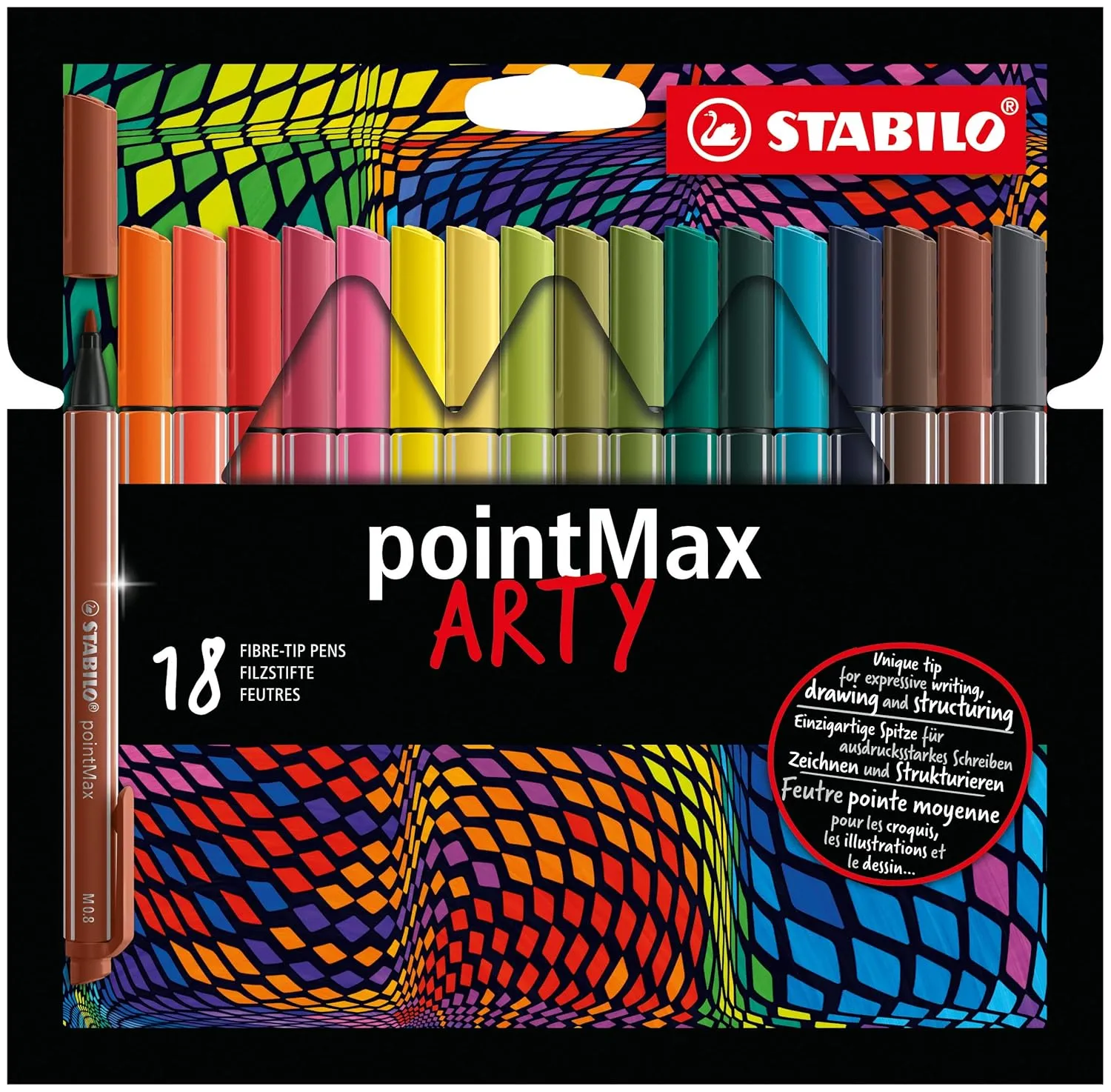 STABILO Nylon Tip Writing Pen pointMax ARTY card wallet of 18 assorted colours