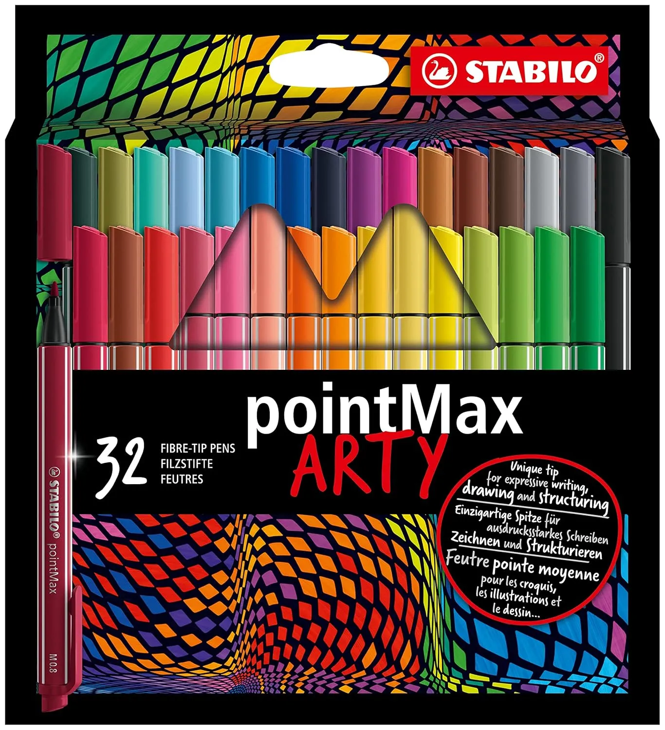 STABILO Nylon Tip Writing Pen pointMax ARTY card wallet of 32 assorted colours