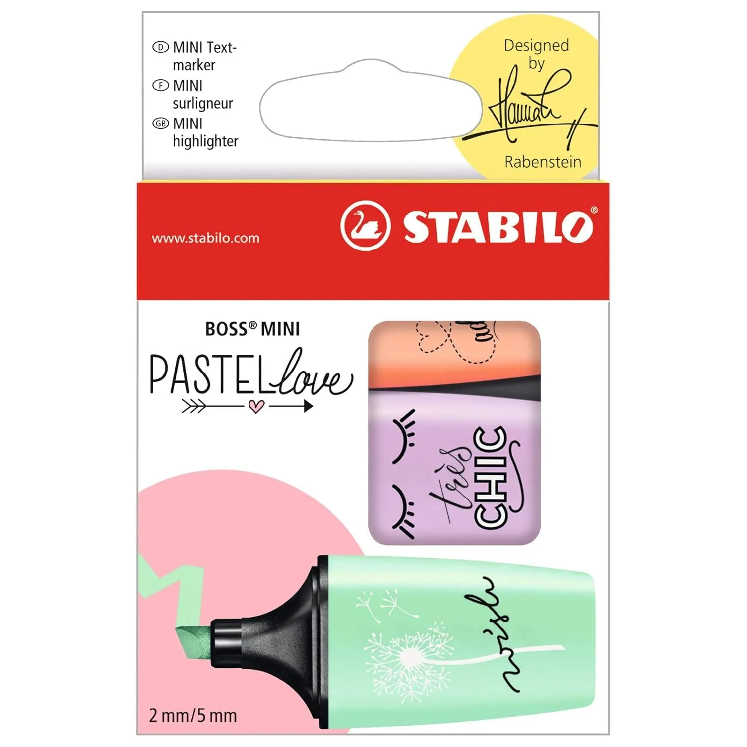 STABILO Pastel Highlighter Pen | BOSS MINI Pastellove | Pack of 3 | Peach | Purple | Mint Green