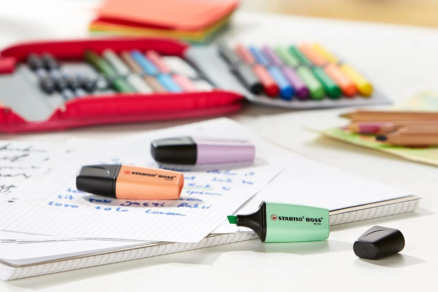 STABILO Pastel Highlighter Pen | BOSS MINI Pastellove | Pack of 3 | Peach | Purple | Mint Green