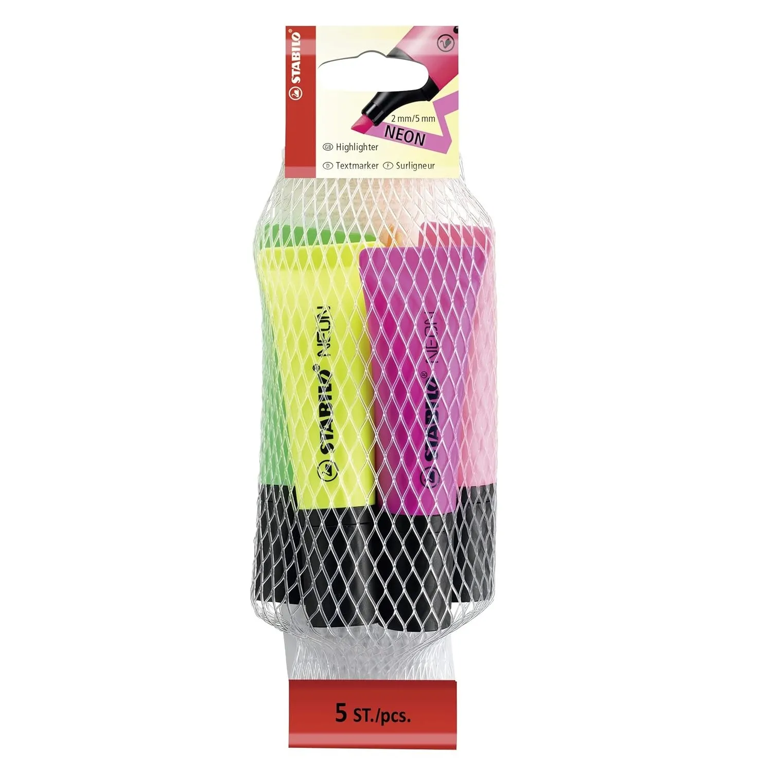 STABILO Neon Highlighter Pen Set | Yellow Green Pink Orage Magenta | Multicolor