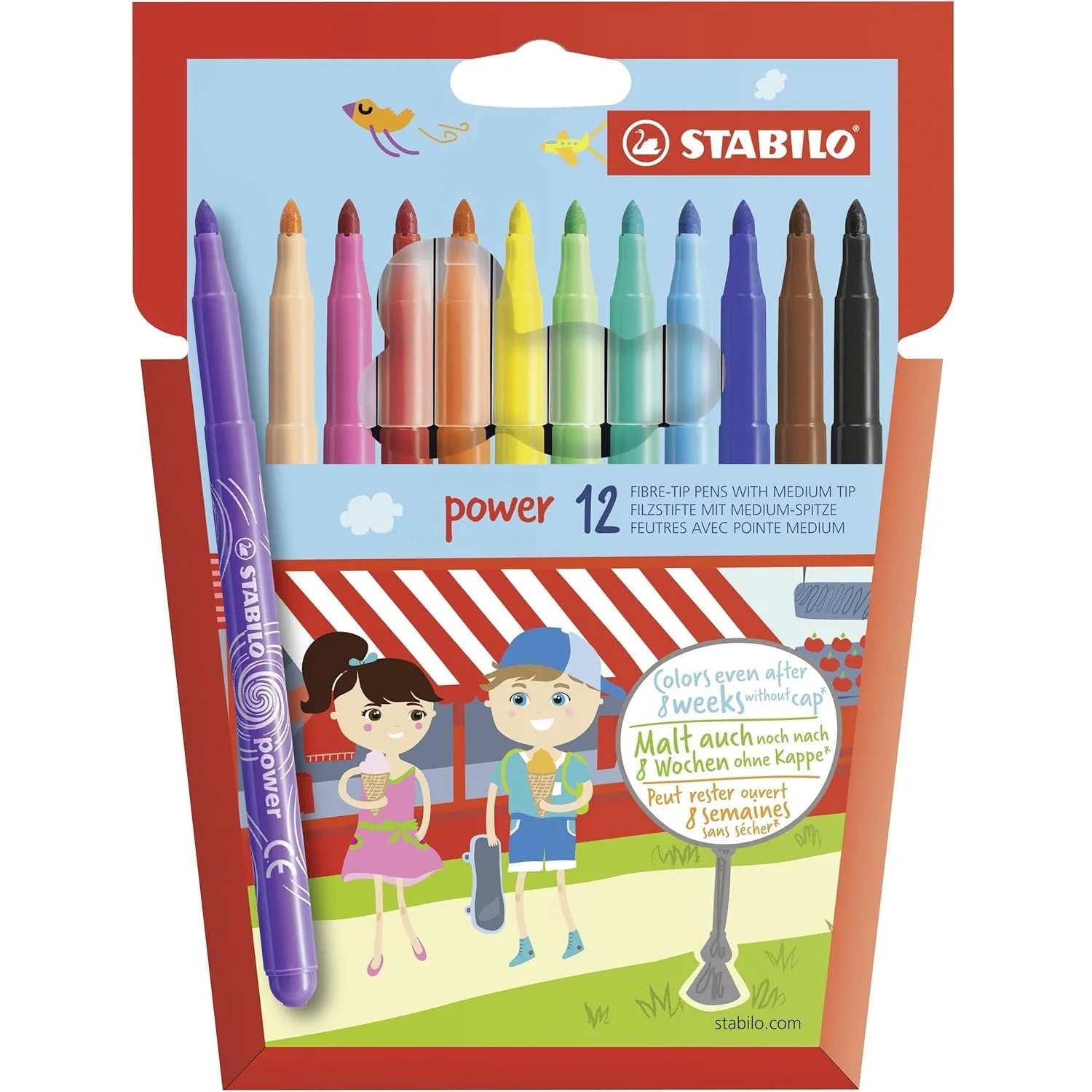 STABILO Medium Fibre-Tip Pen power - Pack of 12 - Assorted Colours