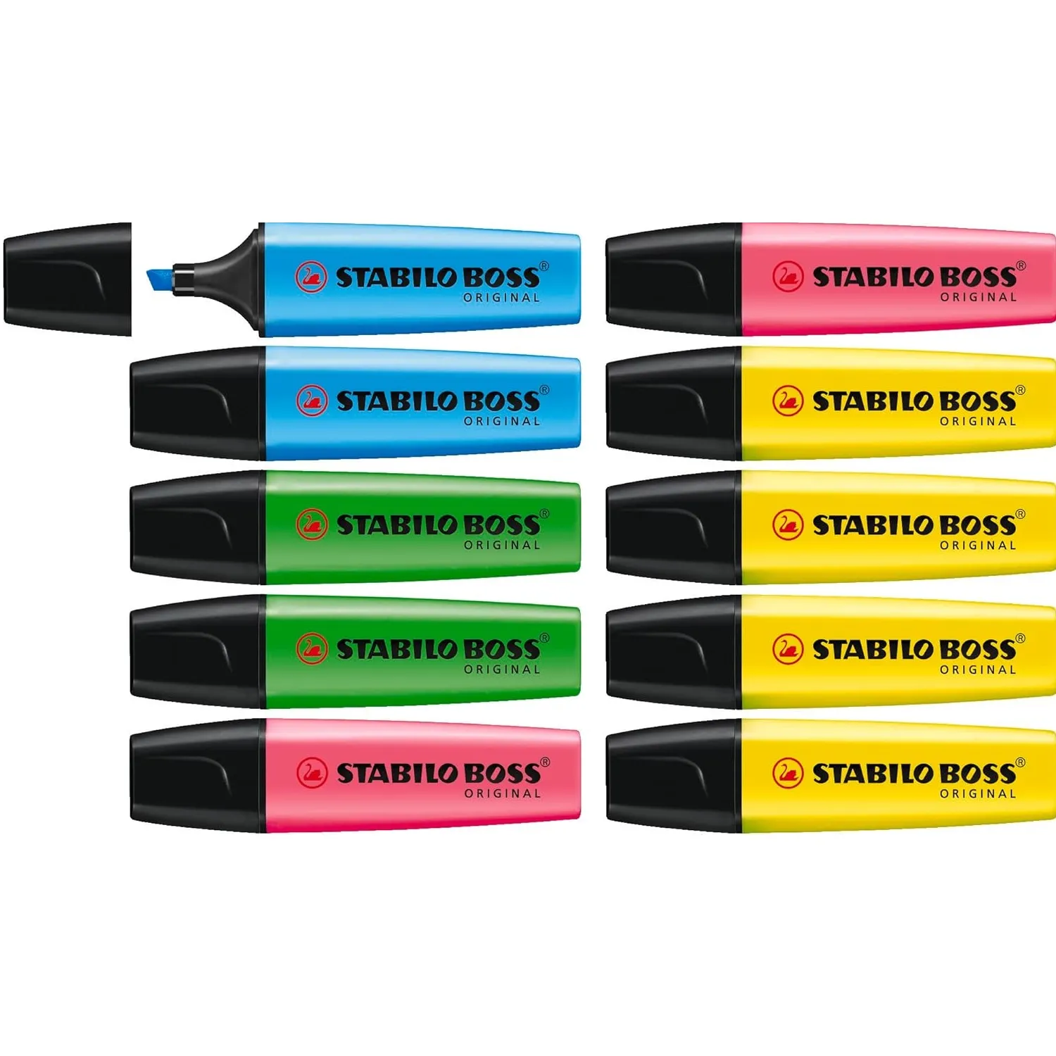 STABILO Highlighter BOSS ORIGINAL - Pack of 10 - Yellow, Blue, Green, Pink