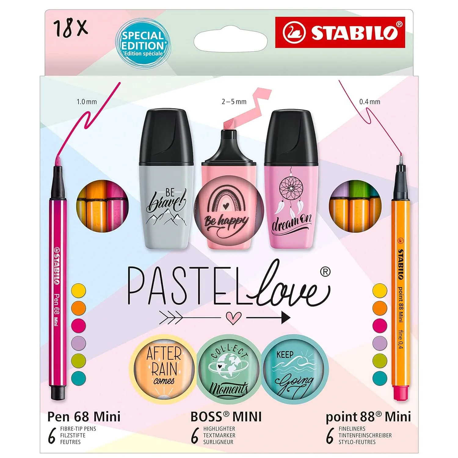 STABILO Pastellove Pen Set - Pack of 18 - Fineliners, Premium Felt Tip Pens
