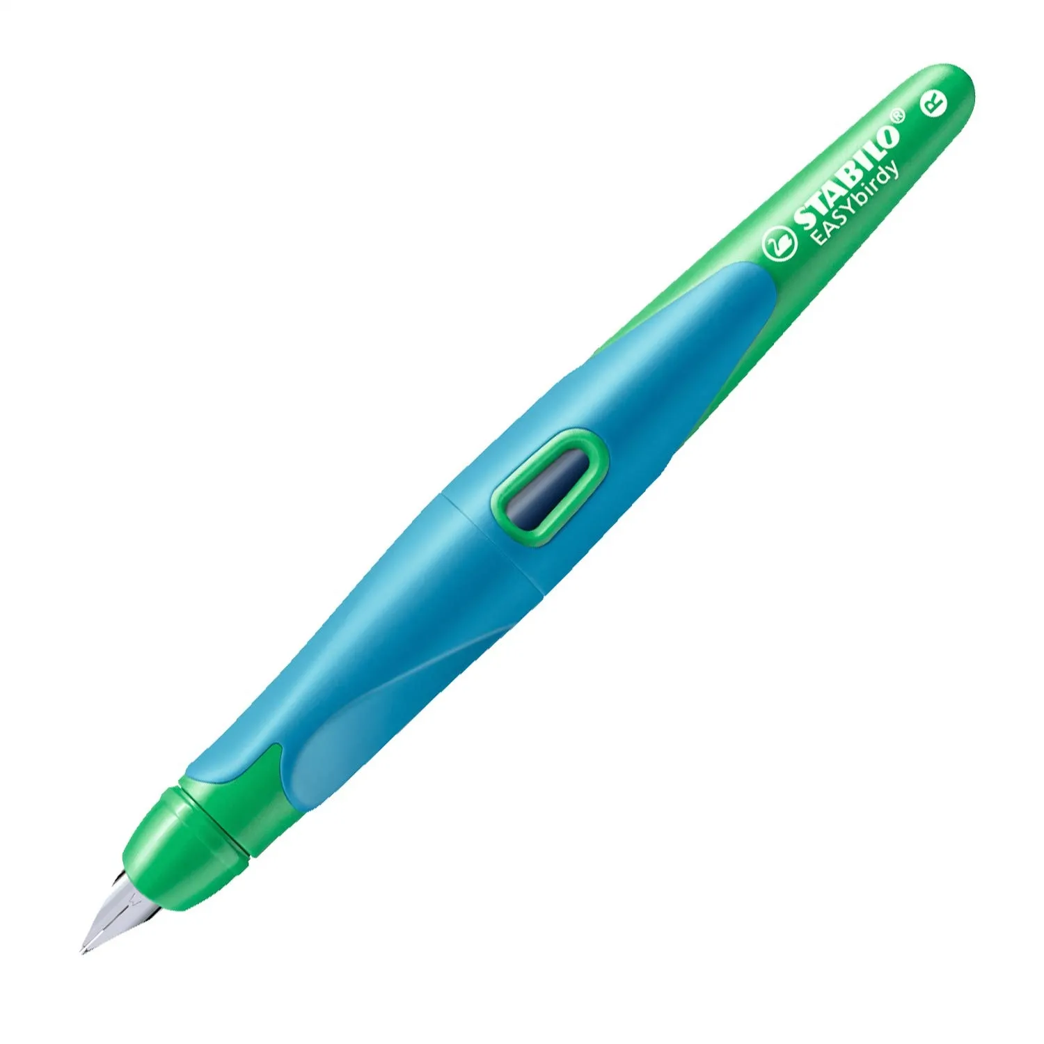 STABILO Ergonomic School Fountain Pen EASYbirdy - M Nib - Right Handed - Sky Blue/Grass Green