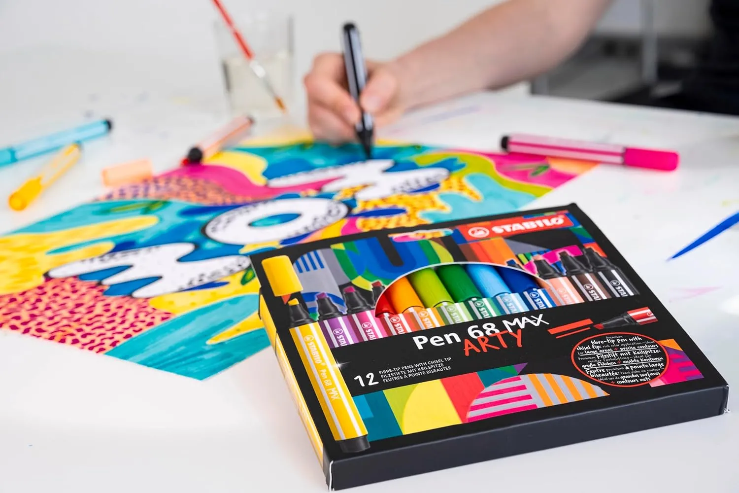 STABILO Pen 68 MAX - ARTY - Premium Fibre-Tip Pen with Chisel Tip - Pack of 24 - Assorted Colours