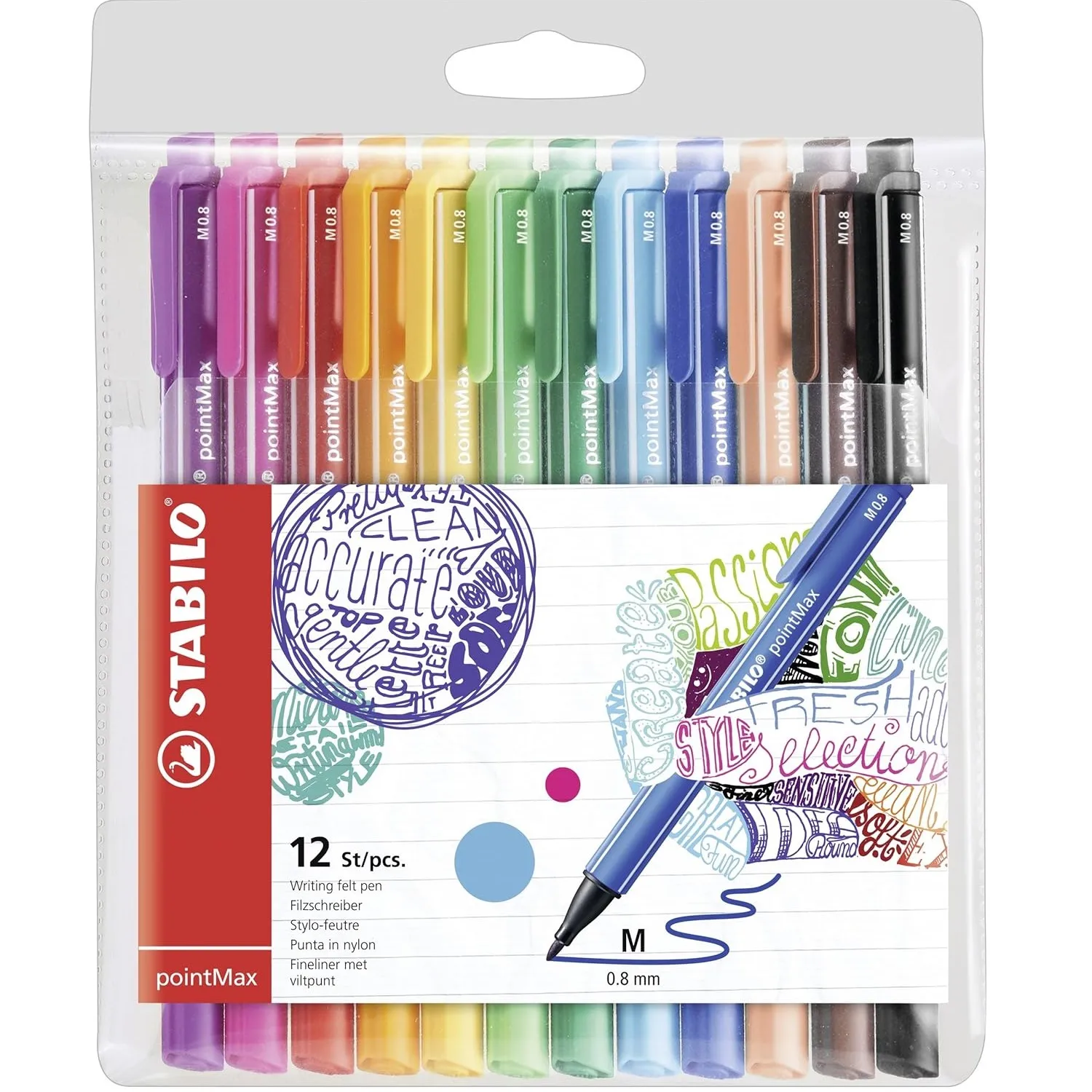 STABILO pointMax - Nylon Tip Writing Pen - Wallet of 12 - Assorted Colours