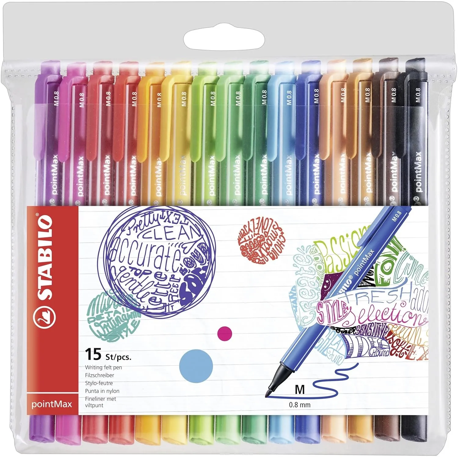 STABILO pointMax Nylon Tip Pen - Assorted Colours - Wallet of 15