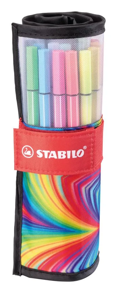 STABILO Premium Fibre-Tip Fine Point Pen Pen 68 - Arty - Rollerset Of 25 - Mixed Colours, Multicolor